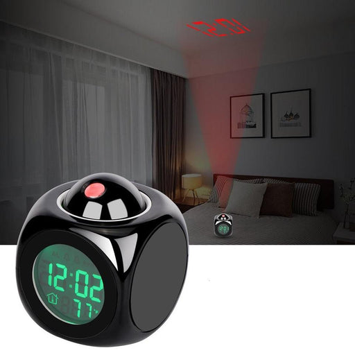 New Creative Attention Projection Digital Weather LCD Snooze Clock Projection Alarm Clock Wake Up Bedroom with Data and Temperature Display Talking Function LED Wall/Ceiling Projection Bell Alarm Display Backlight LED Projector Home Clock Timer