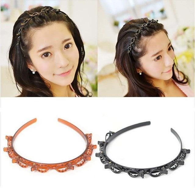 New Fashion Explosion Pearl Rhinestone Bangs Clip Headband Double Combed Bangs Double Layer Braiding Headband with Hair Clips Hair Tools for Women Hair Accessories