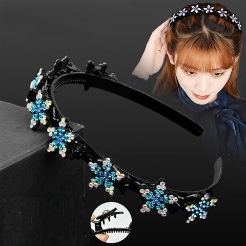 New Fashion Explosion Pearl Rhinestone Bangs Clip Headband Double Combed Bangs Double Layer Braiding Headband with Hair Clips Hair Tools for Women Hair Accessories