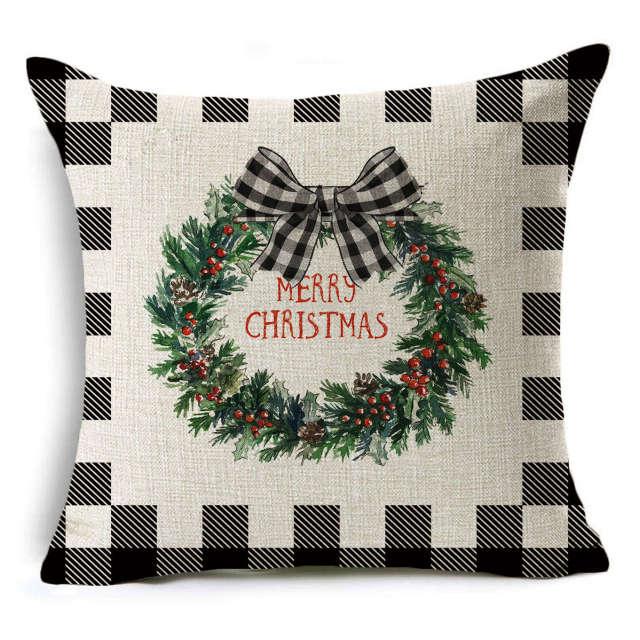 New Plaid Christmas Linen Pillowcase Xmas Series Cushion Cover Case Pillow Custom Square Pillowcase Cushion Cover Thrown Linen Pillowcase Christmas Gift 45X45CM