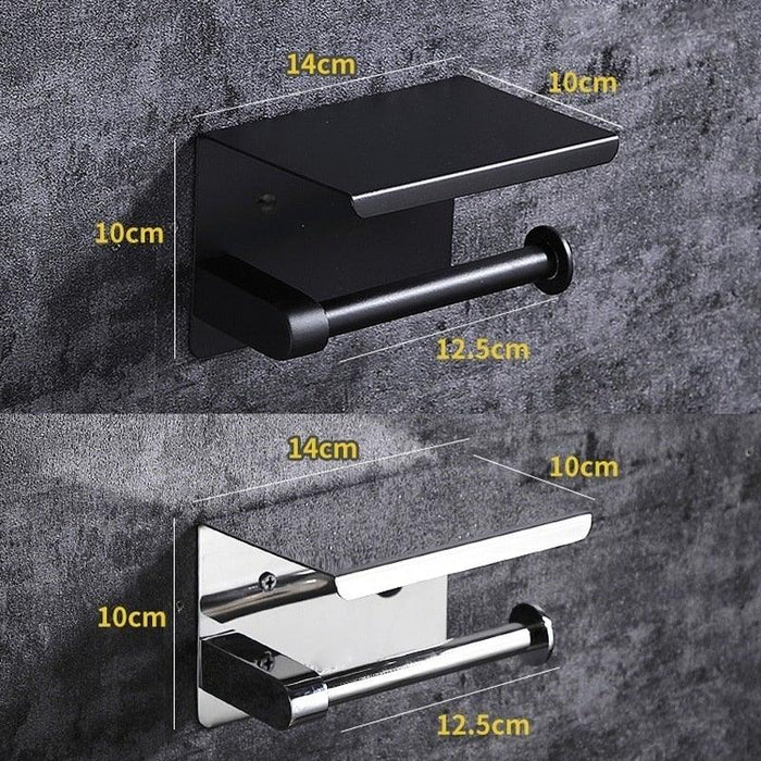 NEW Stainless Steel Toilet Paper Holder BathroomPaper Phone Holder Shelf Towel Roll shelf Accessories  Toilet Paper Holder with Phone Shelf Aluminum Bathroom Accessories Tissue Roll Dispenser Storage Rack Wall Mounted Modern Paper Towel Adapter