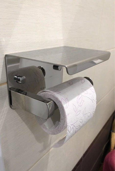 NEW Stainless Steel Toilet Paper Holder BathroomPaper Phone Holder Shelf Towel Roll shelf Accessories  Toilet Paper Holder with Phone Shelf Aluminum Bathroom Accessories Tissue Roll Dispenser Storage Rack Wall Mounted Modern Paper Towel Adapter