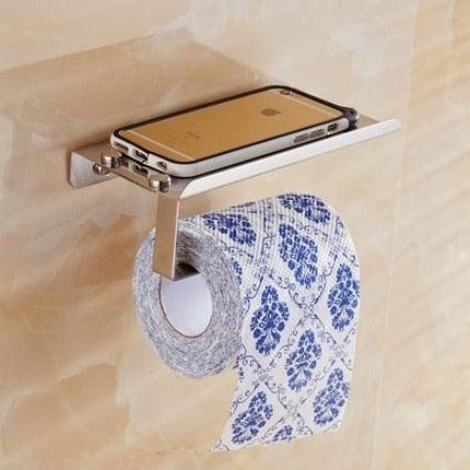 NEW Stainless Steel Toilet Paper Holder BathroomPaper Phone Holder Shelf Towel Roll shelf Accessories  Toilet Paper Holder with Phone Shelf Aluminum Bathroom Accessories Tissue Roll Dispenser Storage Rack Wall Mounted Modern Paper Towel Adapter