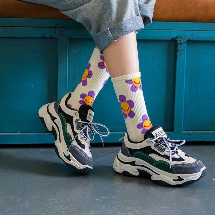 New Style Cartoon Flower Women Socks Kawaii Socks Breathable Spring Autumn Casual Socks Beautiful Girls Socks For Women