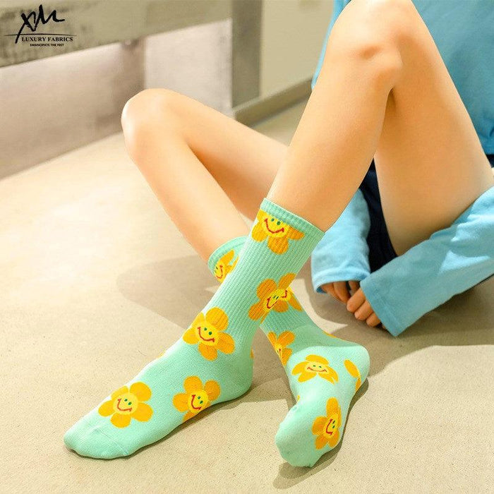 New Style Cartoon Flower Women Socks Kawaii Socks Breathable Spring Autumn Casual Socks Beautiful Girls Socks For Women