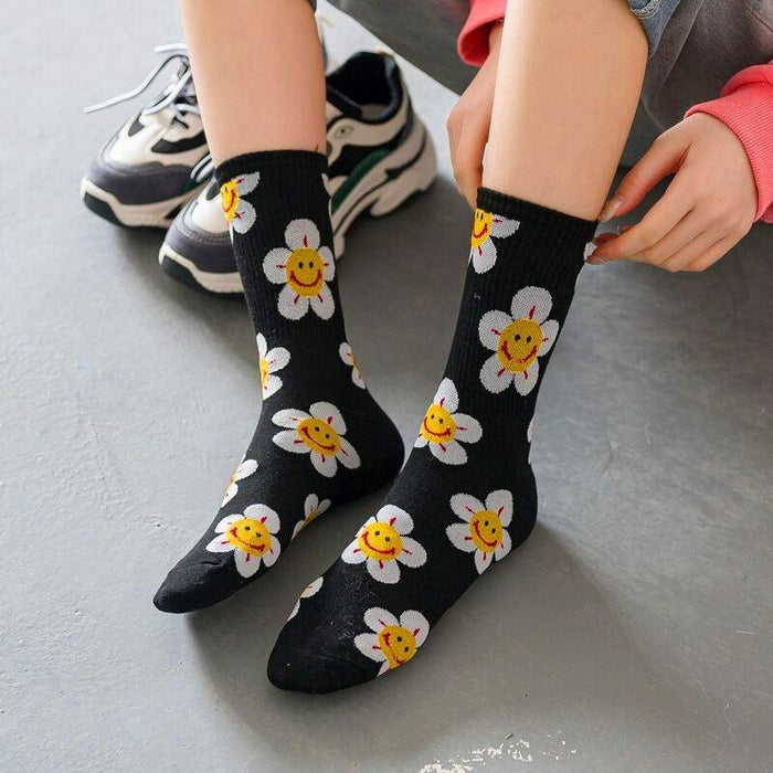 New Style Cartoon Flower Women Socks Kawaii Socks Breathable Spring Autumn Casual Socks Beautiful Girls Socks For Women