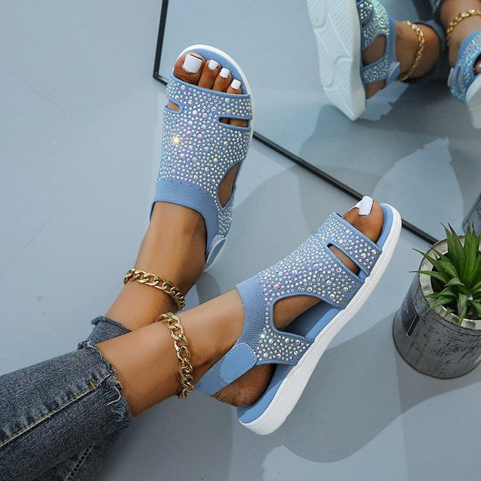 New Summer Women Sandals Shoes Blue Casual Woman Flats Buckle Strap Fashion Beach Shoe Modern Slide Square Open Toe One Band Cute Slip On Flat Dressy Casual Summer Sandals