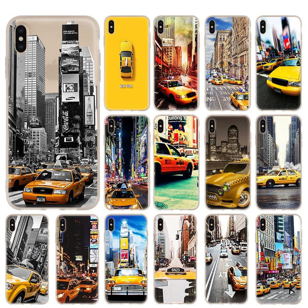 New York Times Square Taxi Silicone Soft Phone Shell Case for iPhone 13 12 11 Pro X XS Max XR 8 7 6 Plus SE Printable Cases Covers for Soft Rubber Protective Shockproof Slim Case