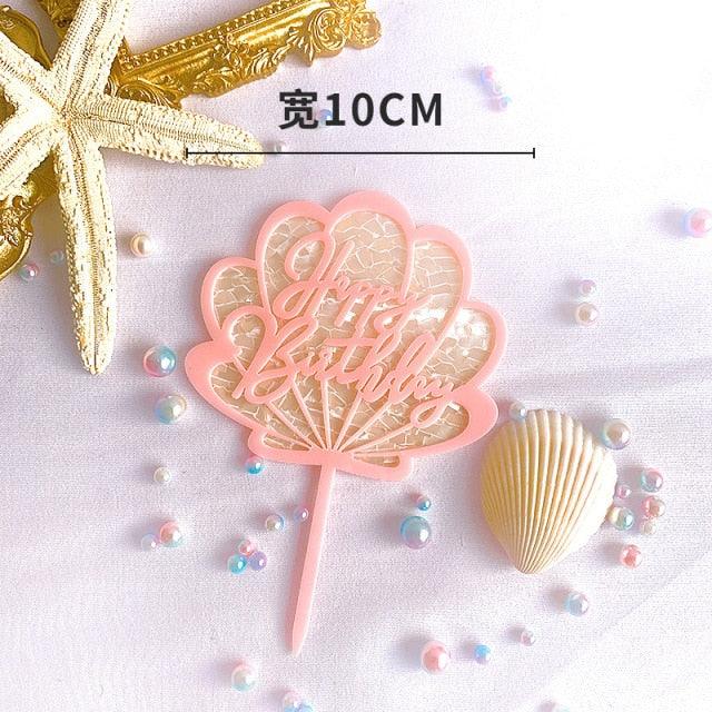 Ocean Acrylic Cake Toppers Topper Happy Birthday Cake Picks DIY Cake Insert Topper Cup Cake Toothpick Party Wedding Birthday Cake Decoration Decorating Card Birthday Shell Cake Topper DIY Wedding Party Gift Cupcake Insert Card