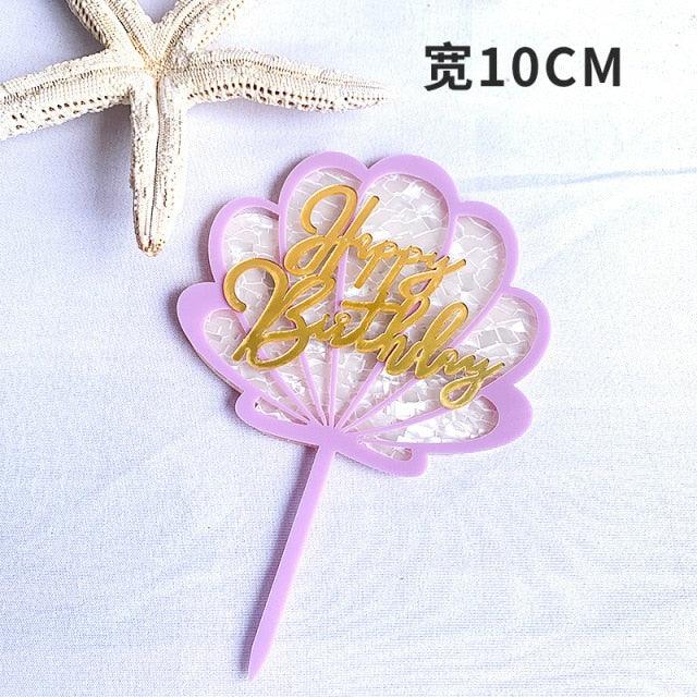 Ocean Acrylic Cake Toppers Topper Happy Birthday Cake Picks DIY Cake Insert Topper Cup Cake Toothpick Party Wedding Birthday Cake Decoration Decorating Card Birthday Shell Cake Topper DIY Wedding Party Gift Cupcake Insert Card