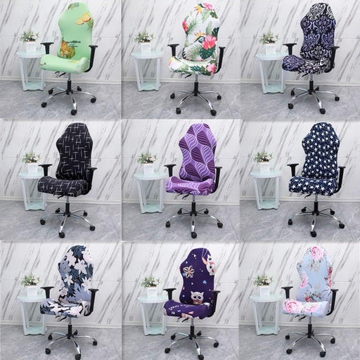 Office Computer Gaming Chair Covers Stretch Spandex Armchair Gamer Seat Cover Printed Household Racing Desk Rotating Slipcovers Soft Fit Universal Desk Rotating Chair Slipcovers, Removable Washable Anti-Dust Spandex Chair Protector Cover With Zipper