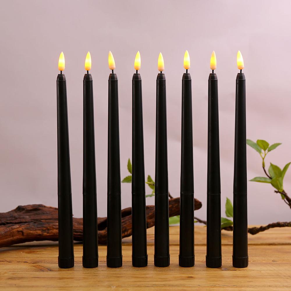 Pack of 6 Black LED Birthday Candles Flameless Taper Candles LED Taper Candles  Led Candle Lights Flickering Candles For Halloween Christmas Yellow/Warm White Plastic Flameless Flickering Battery Operated LED Halloween Candles