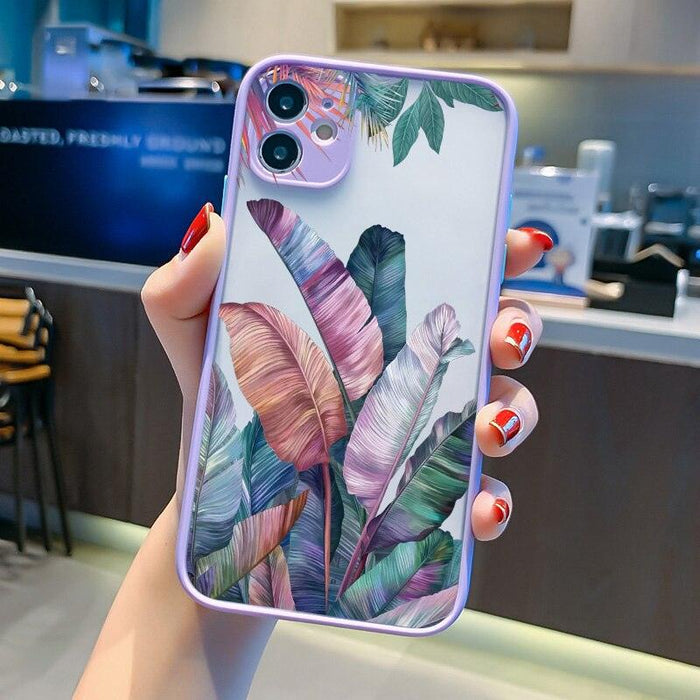 Palm tree Leaves Plant Flower Phone Case for iphone 11 12 13 14 Pro Max 14 Plus 7 8 Plus SE2 X XR XS Back Shockproof Cover Tropical Palm Tree Leaves Flower Print Illustration Design for Women Girls