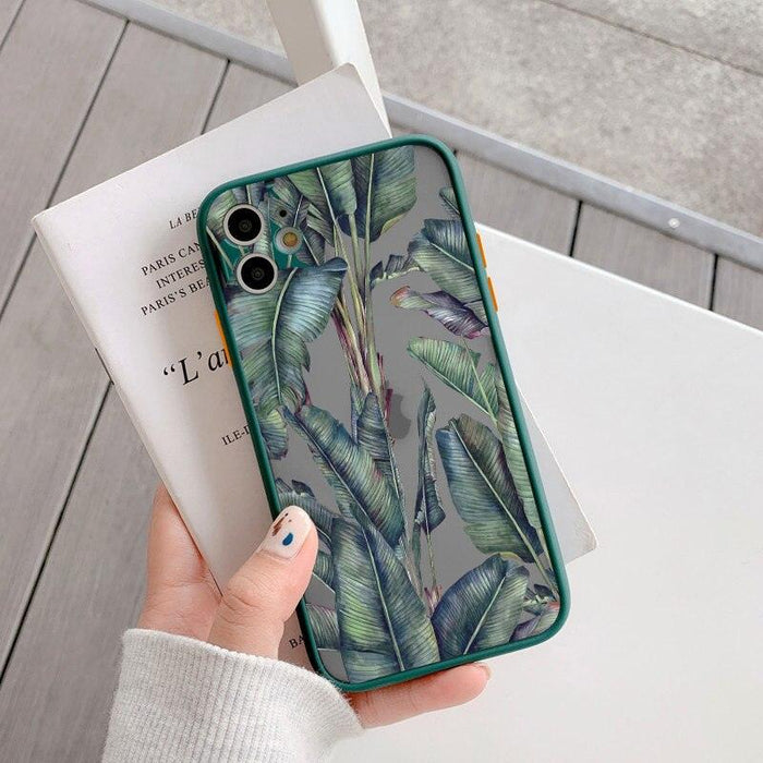 Palm tree Leaves Plant Flower Phone Case for iphone 11 12 13 14 Pro Max 14 Plus 7 8 Plus SE2 X XR XS Back Shockproof Cover Tropical Palm Tree Leaves Flower Print Illustration Design for Women Girls