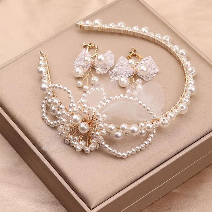 Pearls Headbands For Women Girls Bride Wedding Hairbands White Flower Tiaras And Crowns Fashion Headdress Hair Jewelry Luxurious Pearl Rhinestone Hair Jewelry For Women Handmade Tiara Bridal Hair Bands Wedding Hair Accessories