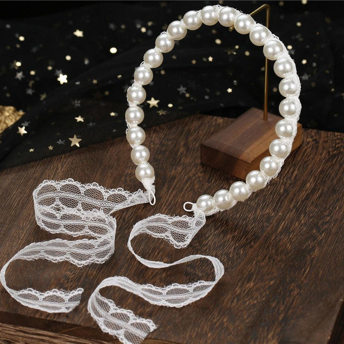 Pearls Headbands For Women Girls Bride Wedding Hairbands White Flower Tiaras And Crowns Fashion Headdress Hair Jewelry Luxurious Pearl Rhinestone Hair Jewelry For Women Handmade Tiara Bridal Hair Bands Wedding Hair Accessories