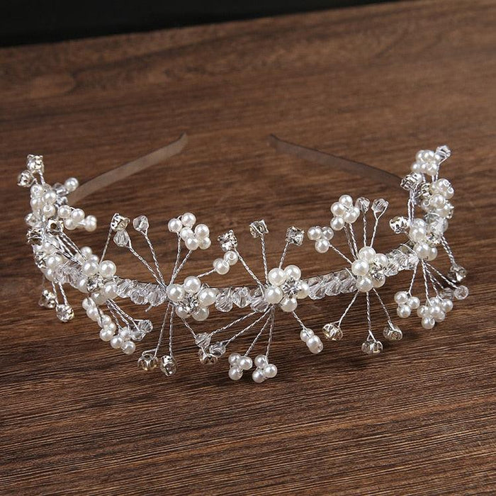 Pearls Headbands For Women Girls Bride Wedding Hairbands White Flower Tiaras And Crowns Fashion Headdress Hair Jewelry Luxurious Pearl Rhinestone Hair Jewelry For Women Handmade Tiara Bridal Hair Bands Wedding Hair Accessories