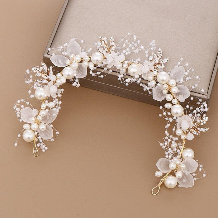 Pearls Headbands For Women Girls Bride Wedding Hairbands White Flower Tiaras And Crowns Fashion Headdress Hair Jewelry Luxurious Pearl Rhinestone Hair Jewelry For Women Handmade Tiara Bridal Hair Bands Wedding Hair Accessories