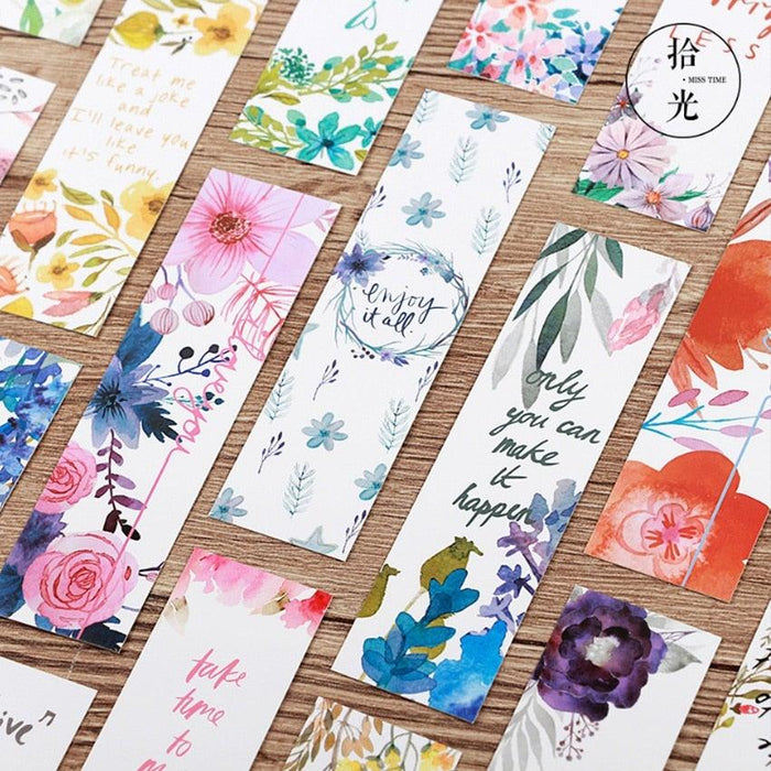 Poetic Flower Boxed Paper Art Small Fresh Bookmarks Stationery School Supplies Kids Gift Bookmarks Positive Page Marker For School Office Students Bookworm Presents