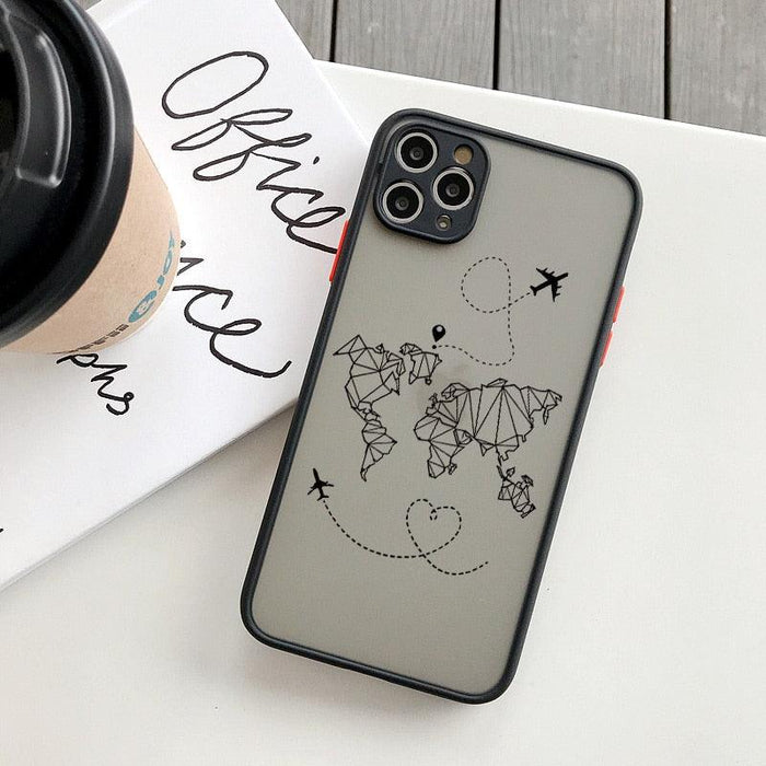 Popular World Map Travel Airplane Phone Case For iphone 13 14 11 12 Pro Max 7 8 Plus SE2 X XR XS MAX Back Hard Shockproof Thin Slim Lightweight Protective Bumper Cover for iPhone