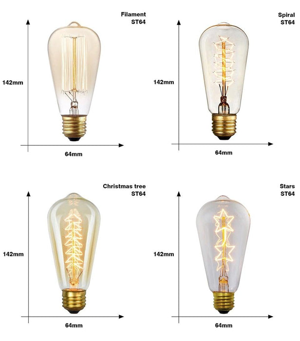 Edison Bulb E27 220V 40W ST64 G80 G95 T10 T45 A19 Retro Ampoule Vintage Incandescent Bulb edison Lamp Filament Light Bulb Decor LED Edison Bulb Dimmable Amber Warm 2700K Antique Vintage Filament Light Bulbs