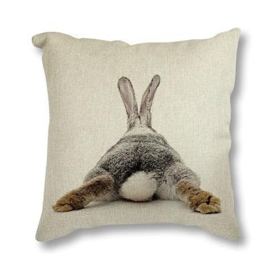 Animal Rabbit Deer Flower Crown Throw Pillow Case Cover Grey Rabbit Isolated On A White Background Bunny Tail Back Printed Decorative Linen Cotton Cushion Cover Pillow Case Nordic Cushion Cover Sofa Car Decoration 45x45CM