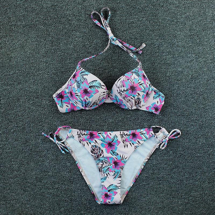 Push Up Bikini Floral Print Swimsuit Swimwear Women Bathing Suit Bikinis Set Brazilian Beach Female Wear Women's Bikini Swimsuits Floral Printed Bathing Suits for Women 2 Piece Bikini