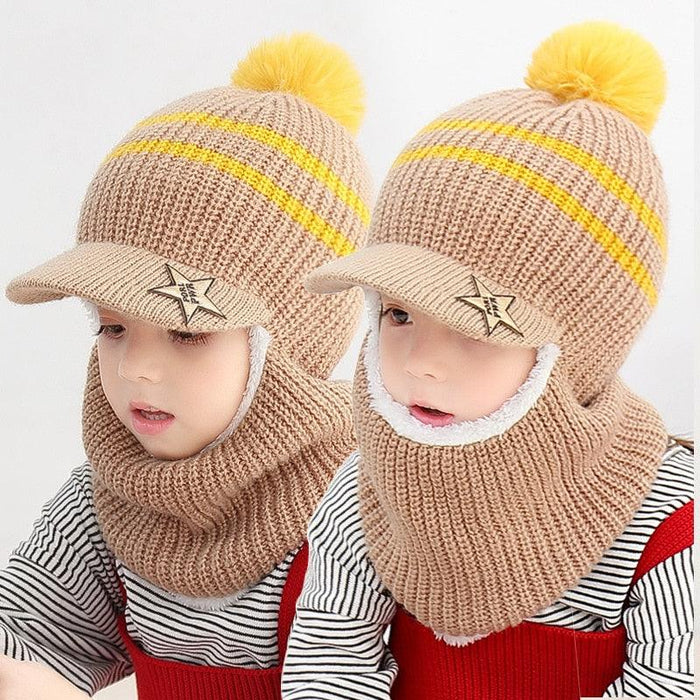 Thick Knitted Acrylic Winter Beanie Hats For Kids Child Outdoor Warm Balaclava Cap Girls Boys Bib Mask Face Cover Hairball Hat  Beanie Cap Mask Scarf Hat Set Outdoor Sport Warm Beanies Hat For Men Knitted Hats Bandana Hiking Camping Kid Neck Warmer Cap