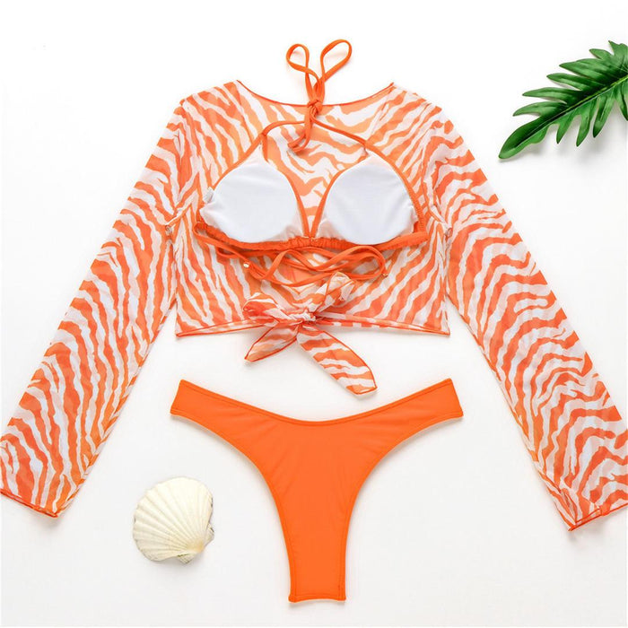 New Bikini Bikini Swimsuit For Women 3 Pieces Set Knot Front Off Shoulder Cover Up with Halter Bikini Sets Bathing Suit Women Swimwear Female Swimsuit Three-pieces Bikini set Halter Bather Bathing Suit Swim Beach Lady