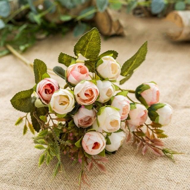 15heads/1 bundle Silk Tea Roses Bride Bouquet for Christmas Home Wedding New Year Decoration Fake Artificial Flowers Home Decor