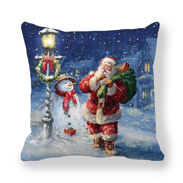 Christmas Pillowcase Holiday Decoration Christmas Santa Pillow Covers Santa Claus Pillow Covers Christmas Sofa Throw Pillow Home Cushion Cover Christmas Snowman Print Pillowcase Letter 45x45CM