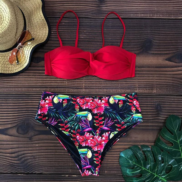 Bikini Female Swimsuit Women Swimwear Push Up Bikinis Set High Waist Swimming Suits Two Piece Set Women Swimsuit Solid Printed Bikini Push-Up Pad Swimwear Set Beachwear Ruffled Bathing Suit