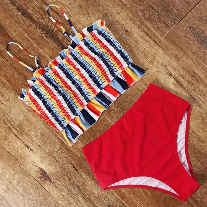 Swimsuit Women Bikini Plus Size High Cut Bathing Suit High Waist Bikini Set Women's Bikini Set Two Piece Cute Swimsuits Ruffle Off Shoulder Bathing Suit With High Waist Bottoms