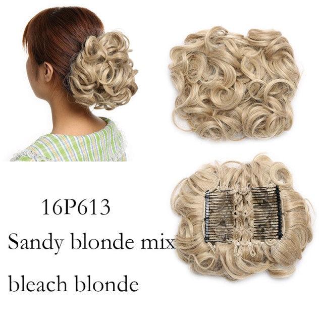 Trending LARGE Comb Clip In Curly Hair Extension Synthetic Hair Pieces Chignon Women Updo Cover Hairpiece Extension Hair Bun Clip in Hair Extension For Volumized Hair Buns For Girls