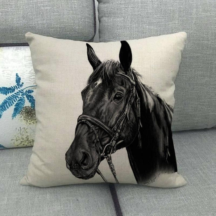 New Animal Pattern Pillow Cover Simple Wind Pillow Set Art Home Decorative Throw Pillow Cover Horse Cotton Linen Cushion for Couch Sofa Bedroom Livingroom Kitchen Car Restoring Ancient Ways Horse Head Decorative Cushion Covers 45x45CM