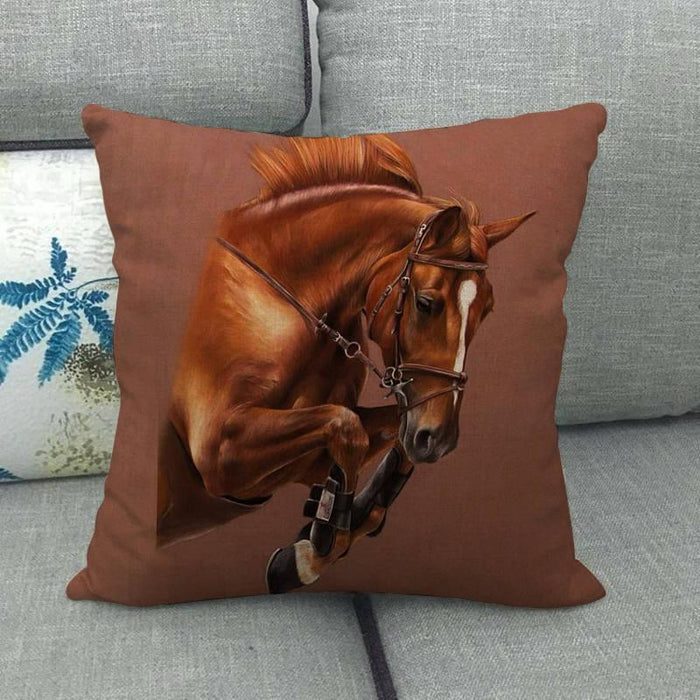 New Animal Pattern Pillow Cover Simple Wind Pillow Set Art Home Decorative Throw Pillow Cover Horse Cotton Linen Cushion for Couch Sofa Bedroom Livingroom Kitchen Car Restoring Ancient Ways Horse Head Decorative Cushion Covers 45x45CM