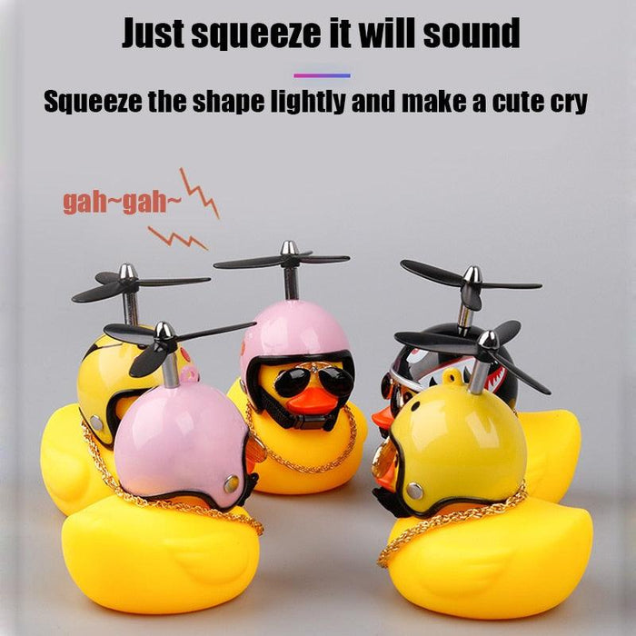 Yellow Small Bike Duck Bicycle Bell Luminous Normal Duck Ducky Bicycle Airscrew Helmet Wind Motor Riding Cycling Lights Horn Rubber Duck Helmet Bike Horn Bell Car Decoration Bicycle Horn