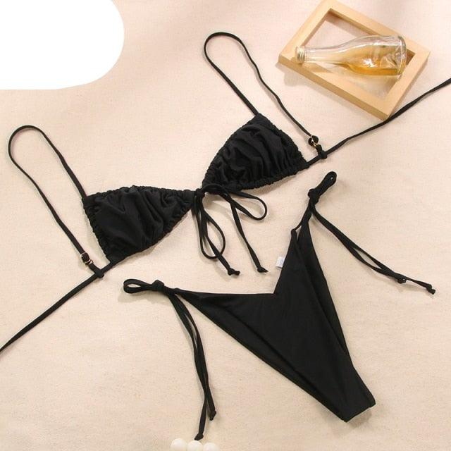 Halter Bikinis Swimsuit String Bikini Swimsuit for Women Triangle Tie Side Adjustable Swimsuit Bathing Suit 2 Piece Set New 2 Piece Swimwear High Cut Bikini Set Print Bandage Beachwear