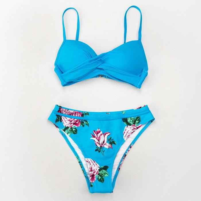 Push Up Floral Bikini Sets Women Two Pieces Swimsuits Women's Bathing Suits Push Up Halter Bandage Bikini Floral Printing Swim Bottoms Two Piece Swimsuits New Girl Beach Bathing Suits Swimwear