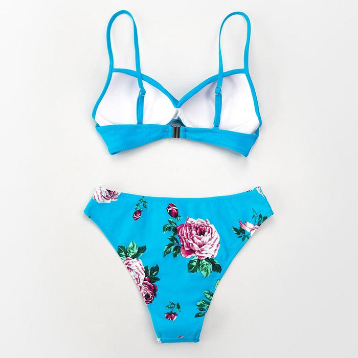 Push Up Floral Bikini Sets Women Two Pieces Swimsuits Women's Bathing Suits Push Up Halter Bandage Bikini Floral Printing Swim Bottoms Two Piece Swimsuits New Girl Beach Bathing Suits Swimwear