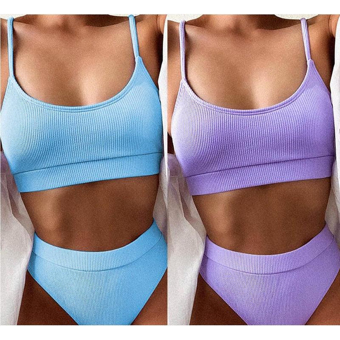 Swimwear Women Swimsuit Push Up Bikinis Fashion Women's Solid Color Bikini Pad Swimwear Swimsuit Beachwear Set Triangle Bikini Bathing Suits