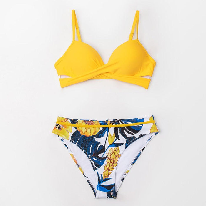 Push Up Floral Bikini Sets Women Two Pieces Swimsuits Women's Bathing Suits Push Up Halter Bandage Bikini Floral Printing Swim Bottoms Two Piece Swimsuits New Girl Beach Bathing Suits Swimwear