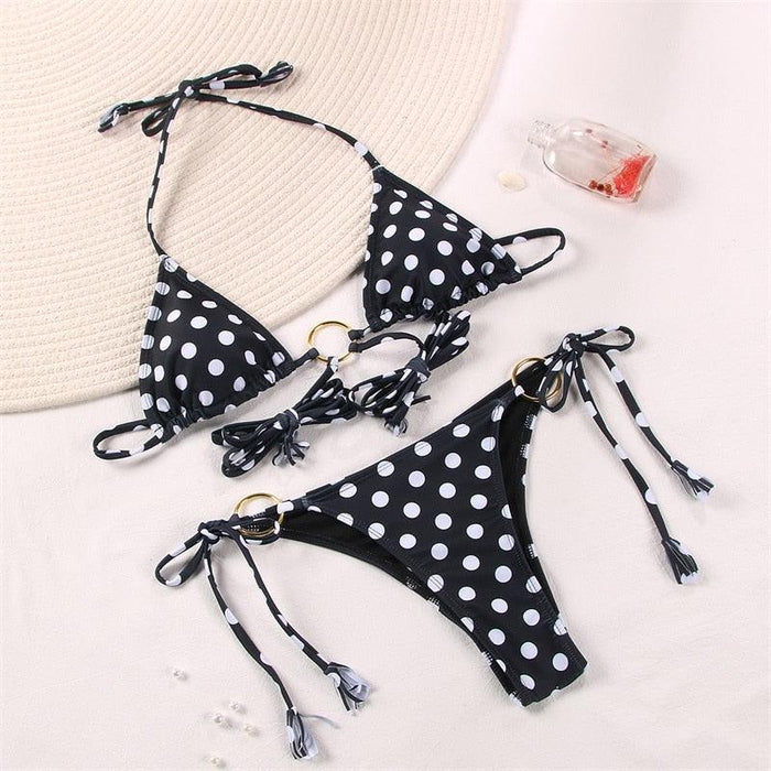 Bikini Triangle Adjust Swimwear Women's Crisscross Halter Bikini Lace Up Back Bandage Two Piece Strappy Bathing Suits G String Thong Swimwear Women Bathing Suit Hollow Out Quality Pleated Swimsuit Female Double-Sided Bikini Set