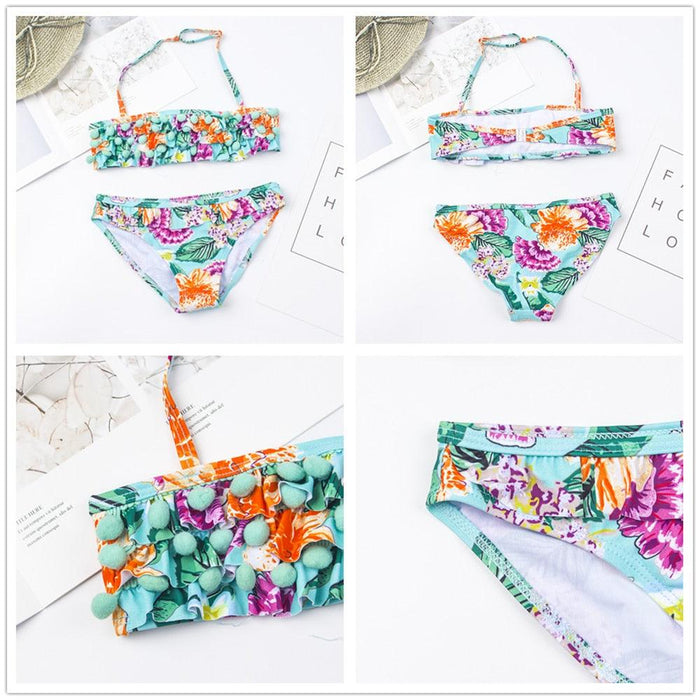 Multicolored Style  Girls Kids Swimwear Swimsuit Girls Two Piece Bikini Swimsuits Floral Bathing Suit For Kids Summer Beach Swimwear Summer Children Bathing Suit Kids Girls Bikini Set 2-14 Years