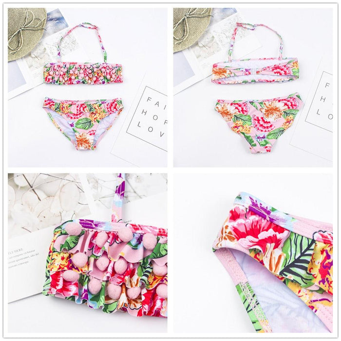 Multicolored Style  Girls Kids Swimwear Swimsuit Girls Two Piece Bikini Swimsuits Floral Bathing Suit For Kids Summer Beach Swimwear Summer Children Bathing Suit Kids Girls Bikini Set 2-14 Years