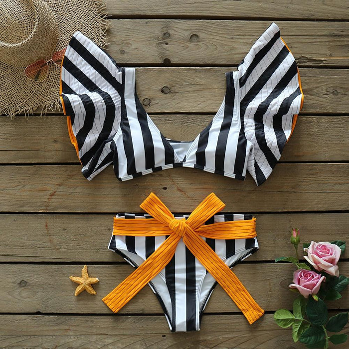 Two-Pieces Women Floral Push-Up Padded Bra Ruffles Bikini Set Swimsuit Swimwear Bathing Suit Beachwear Floral Printed Swimsuit Knotted String Triangle Bikini Tie Side High Cut Cheeky Bikini Set