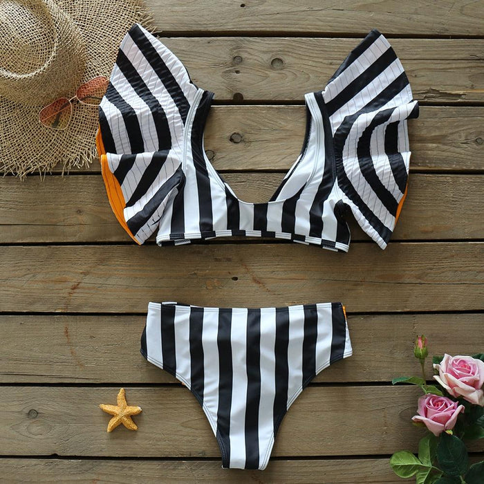 Two-Pieces Women Floral Push-Up Padded Bra Ruffles Bikini Set Swimsuit Swimwear Bathing Suit Beachwear Floral Printed Swimsuit Knotted String Triangle Bikini Tie Side High Cut Cheeky Bikini Set