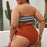 Striped Plus Size Women 2 Pieces Bikini Women's Plus Size Bathing Suits Two Piece High Cut Bikini Sets Waist Swimsuits Swimwear Large Size Swimsuit Off Shoulder High Waist Bathing Suit High Cut Swimwear