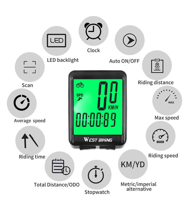 Bicycle Computer Digital Speedometer Backlight Wireless Wired Bike Stopwatch Computer Waterproof Backlight With Digital LCD Display For Outdoor Cycling And Fitness Multi-Function Gifts For Bikers Men