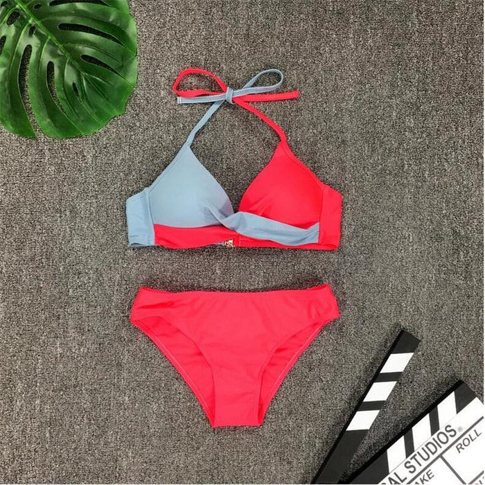 Bikini Pad Push Up Swimwear Women Swimsuit Bath Suit Bikini Set Beachwear Two Piece Costume Summer Bikini Women's Push Up Bathing Suits Swimsuits Halter Bandage Two Piece Bikini